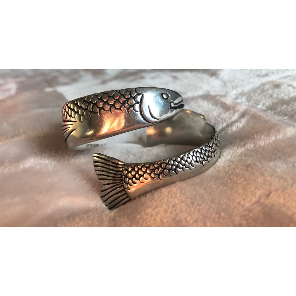 Handmade sterling silver fish cuff bracelet